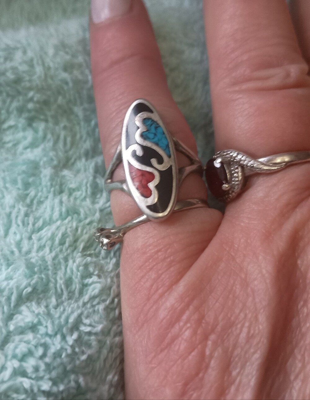Vintage 1984 Relios/Carolyn Pollack Sterling Silver Turquoise & Coral Ring 6